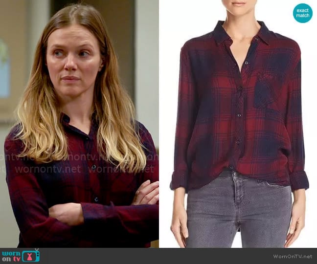 Rails Hunter Shirt in Currant Navy worn by Hailey Upton (Tracy Spiridakos) on Chicago PD