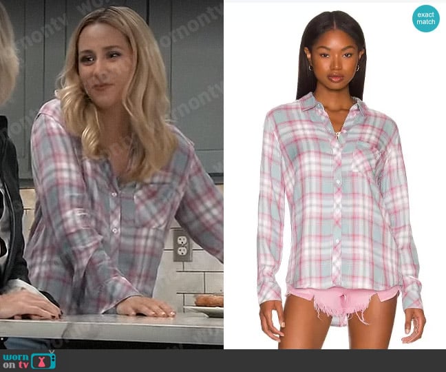 Rails Hunter Shirt in Teal Lavender Rose worn by Josslyn Jacks (Eden McCoy) on General Hospital