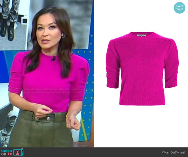 WornOnTV: Eva’s pink sweater and green leather pants on Good Morning ...