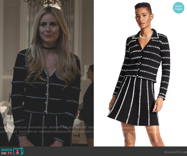 Sandro Andina Textured Striped Cardigan and Skirt worn by Willa Ferreyra (Justine Lupe) on Succession