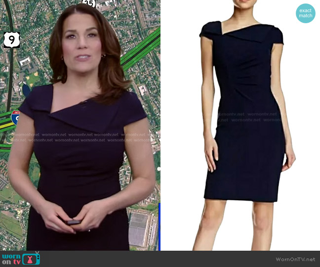 Tahari ASL Short-Sleeve Asymmetrical Sheath Dress worn by Heather O’Rourke on Good Morning America