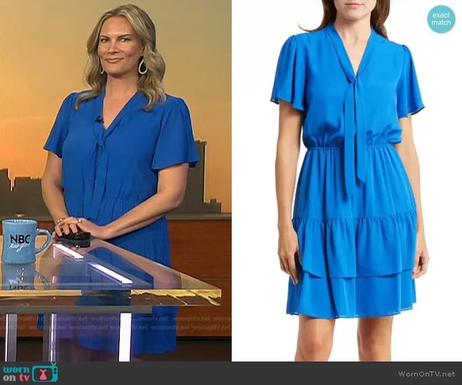 Nanette Lepore Short Sleeve Tie Midi Pleated Dress in Cobalt worn by Emily West on Today