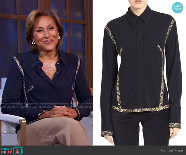 Snake-Print Contrast Collared Shirt by Victoria Beckham worn by Robin Roberts on Good Morning America