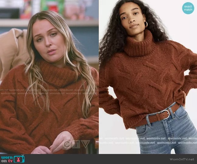 Madewell Somervell Cable Turtleneck Sweater worn by Jo Wilson (Camilla Luddington) on Greys Anatomy