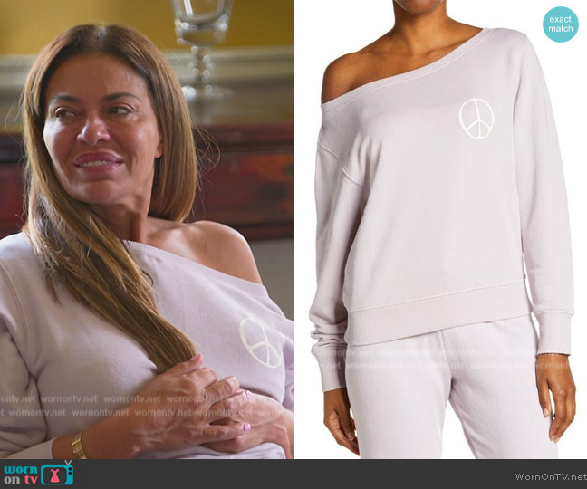 Spiritual Gangster Peace Vida Boat Neck Sweatshirt worn by Dolores Catania on The Real Housewives of New Jersey