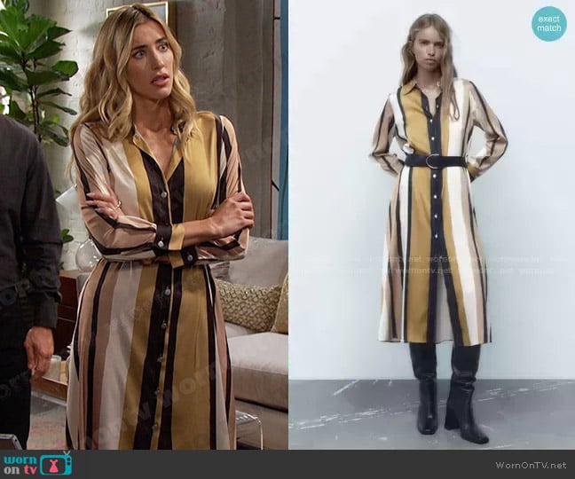 Zara Striped Belted Shirt Dress worn by Sloan Peterson (Jessica Serfaty) on Days of our Lives