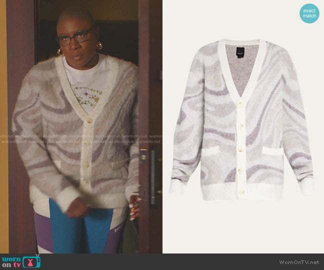 Twenty Montreal Spectrum Swirl Mohair Cardigan worn by Henrietta Wilson (Aisha Hinds) on 9-1-1