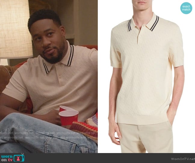 Ted Baker Broch Solid Polo Shirt worn by Anthony Holmes (Aaron Jennings) on Grand Crew