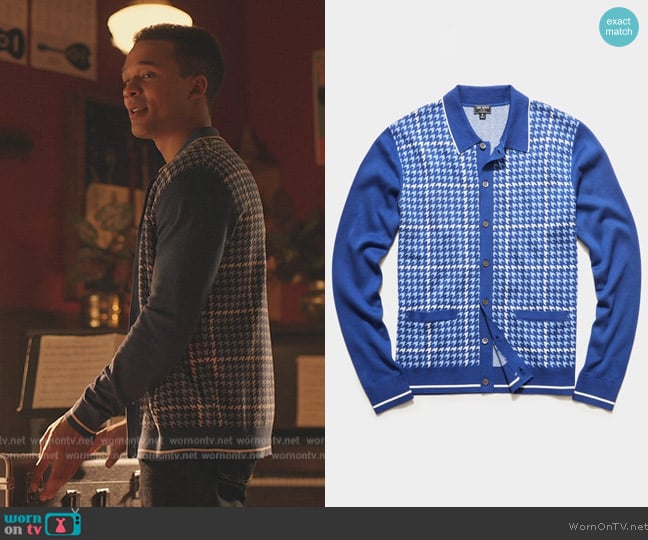 Todd Snyder Houndstooth Polo Cardigan worn by Karl Walcott (Karl Walcott) on Riverdale