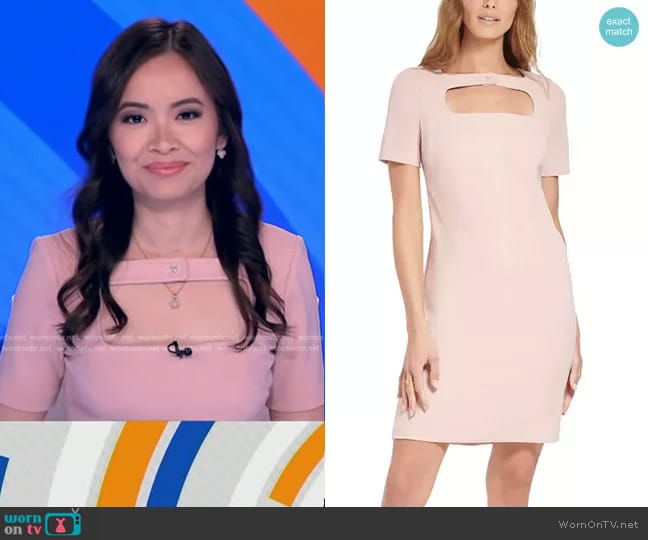 Tommy Hilfiger Cutout Scuba Crepe Sheath Dress worn by Em Nguyen on Good Morning America