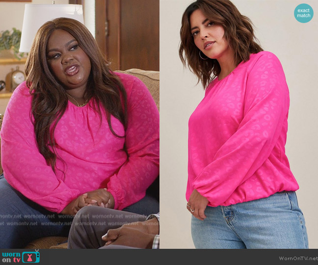 Torrid Georgette Bubble Hem Blouse worn by Nicky (Nicole Byer) on Grand Crew