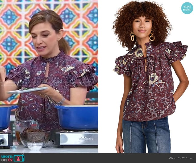 Ulla Johnson  Letty Top in Heliotrope worn by Pati Jinich on Good Morning America