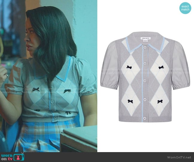 Urban Revivo Button Front Top with Bows in gray argyle worn by Mariana Foster (Cierra Ramirez) on Good Trouble