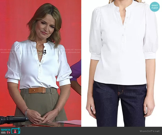 WornOnTV: Savannah’s white puff sleeve top and khaki skirt on Today ...