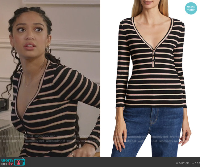 WornOnTV: Olivia’s black striped henley top on All American | Samantha ...