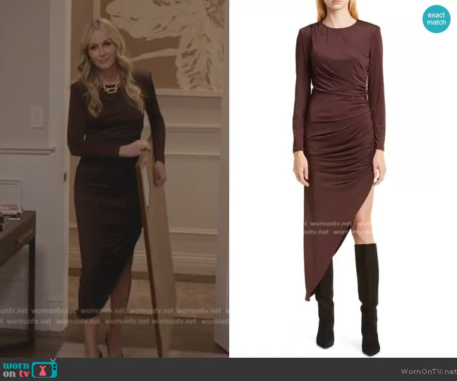 Veronica Beard Tristana Ruched Asymmetric Midi Dress worn by Laura Baker (Monet Mazur) on All American