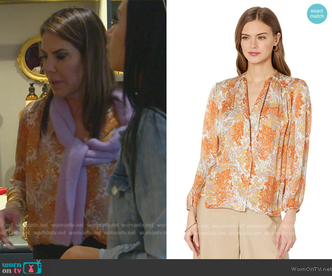 Vince Garden Shirred Blouse worn by Jenn Fessler on The Real Housewives of New Jersey