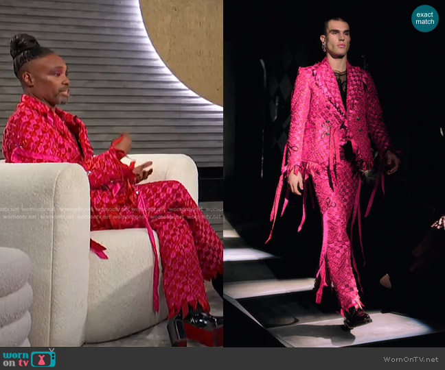 Wiederhoeft Red and Pink Satin Ribbons Jacket and Pants Resort 2023 Collection worn by Billy Porter on E! News