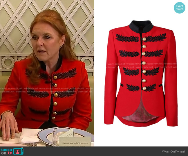 Wolf & Badger Military Blazer worn by Sarah Ferguson on Access Hollywood