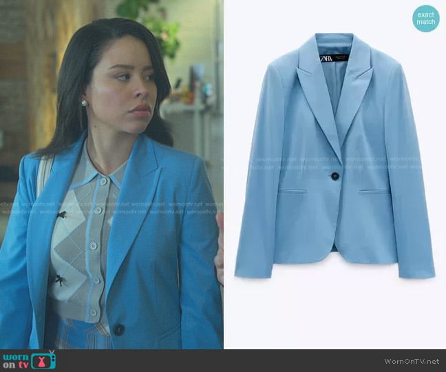 Zara Basic Blazer in Blue worn by Mariana Foster (Cierra Ramirez) on Good Trouble