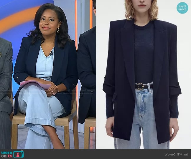 Zara Blazer with Rolled-Up Sleeves in Navy Blue worn by Sheinelle Jones on Today