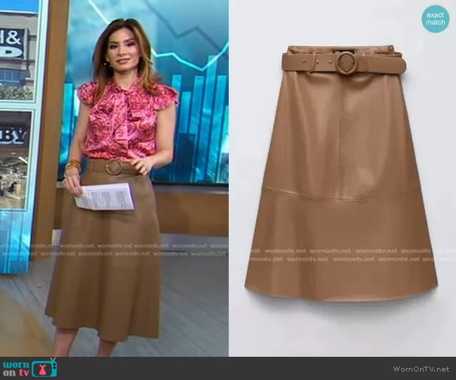 Zara Cape Skirt with Belt worn by Rebecca Jarvis on Good Morning America