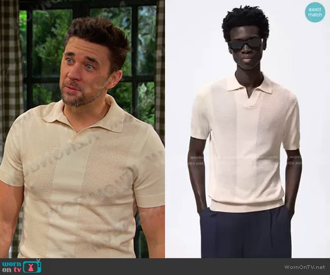 Zara Textured Knit Polo Shirt worn by Chad DiMera (Billy Flynn) on Days of our Lives