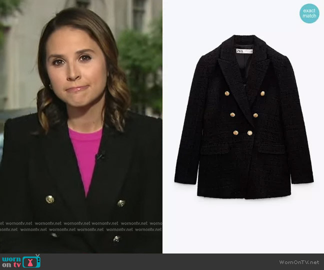 Zara Textured Weave Tweed Blazer worn by Elizabeth Schulze on Good Morning America