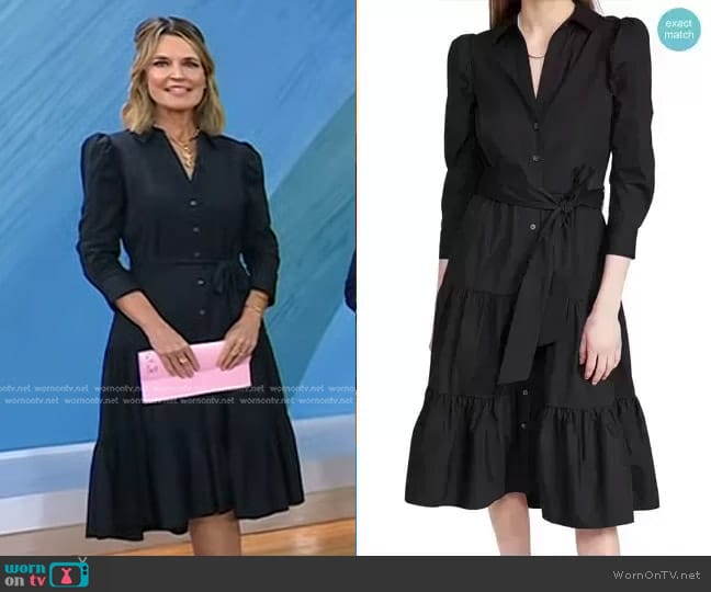 Zeila Tie Waist Long Sleeve Shirtdress by Veronica Beard worn by Savannah Guthrie on Today