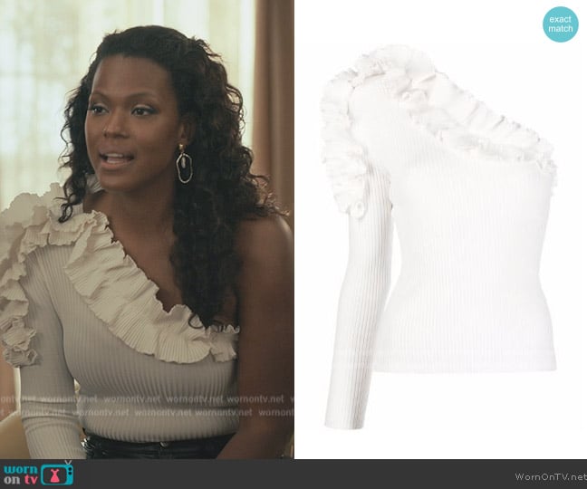 Zimmermann Ruffle-detail one-shoulder Top worn by Vivian Banks (Cassandra Freeman) on Bel-Air