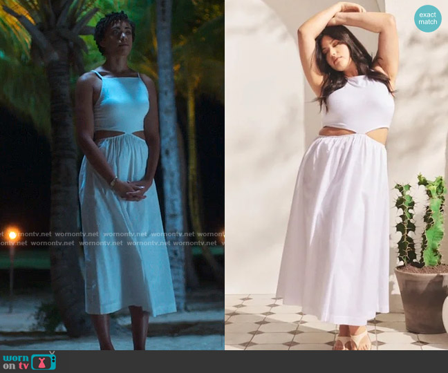 Abercrombie Mixed Fabric Midi Dress worn by Elena Roarke (Roselyn Sanchez) on Fantasy Island