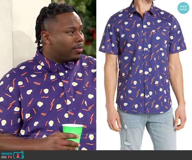 Abound Bacon & Eggs Print Short Sleeve Shirt worn by Marty (Marcel Spears) on The Neighborhood