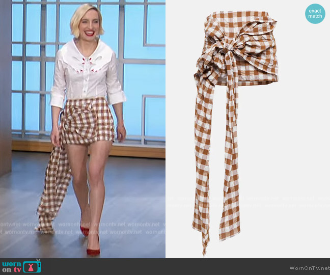 Acne Studios Gingham seersucker miniskirt worn by Zoey Lister Jones on The Talk