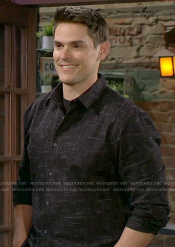 Adam's black crosshatch print shirt on The Young and the Restless