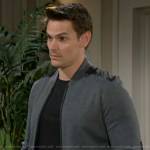 Adam’s grey zip up cardigan with black panels on The Young and the Restless