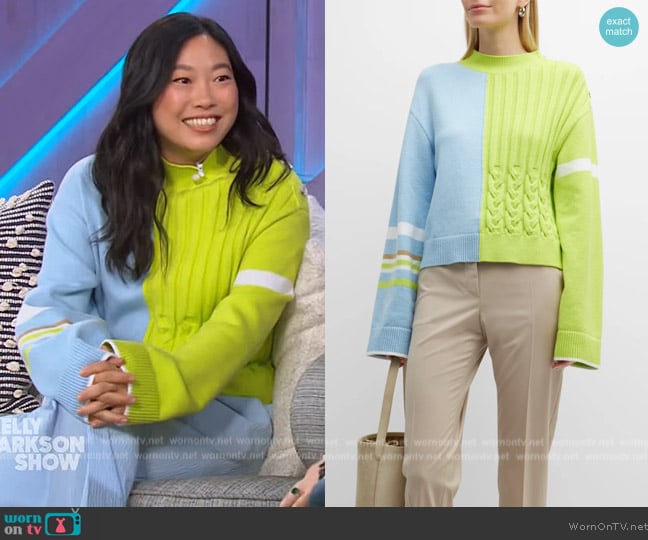 Adeam Rothko Splice Colorblock Sweater worn by Awkwafina on The Kelly Clarkson Show