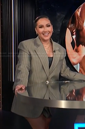 Adrienne’s grey pinstripe blazer on E! News