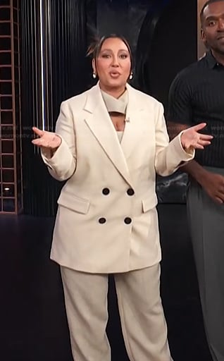 Adrienne’s ivory pant suit on E! News