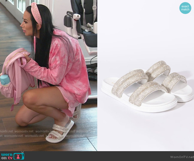 Akira Take Me To Space Flat Sandals worn by  on The Real Housewives of New Jersey