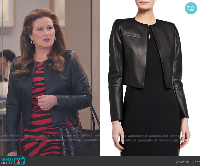 Katherine’s black leather jacket on American Auto