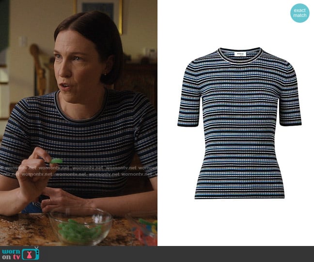 Akris Multicolor Stripe Rib Knit Merino Wool Pullover worn by Olivia Elliot (Rebecca Henderson) on Single Drunk Female