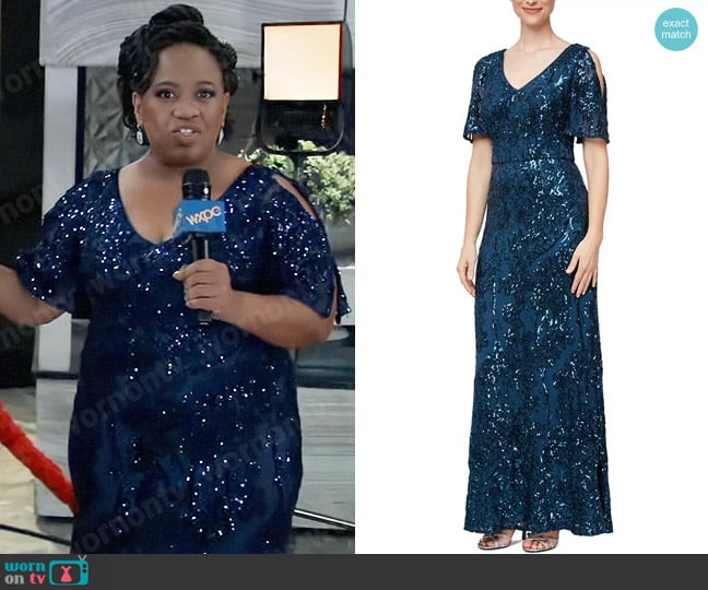 Alex Evenings Sequin Embellished Split-Sleeve Gown worn by Sydney Val Jean (Chandra Wilson) on General Hospital