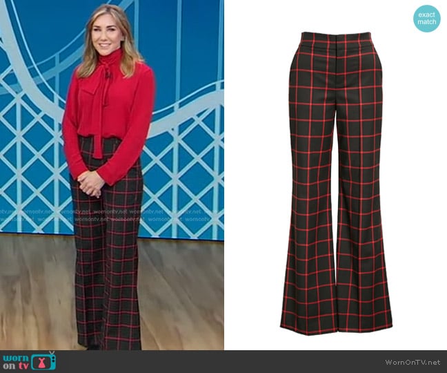 Alice + Olivia Dylan Windowpane Plaid Wide Leg Trousers worn by Laura Gassner Otting on Good Morning America