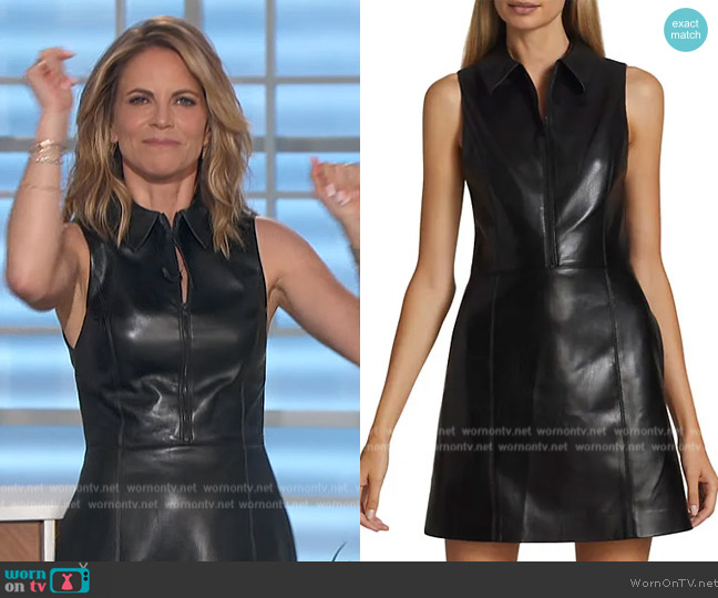 Alice + Olivia Ellis Zip-Front Vegan Leather Minidress worn by Natalie Morales on The Talk