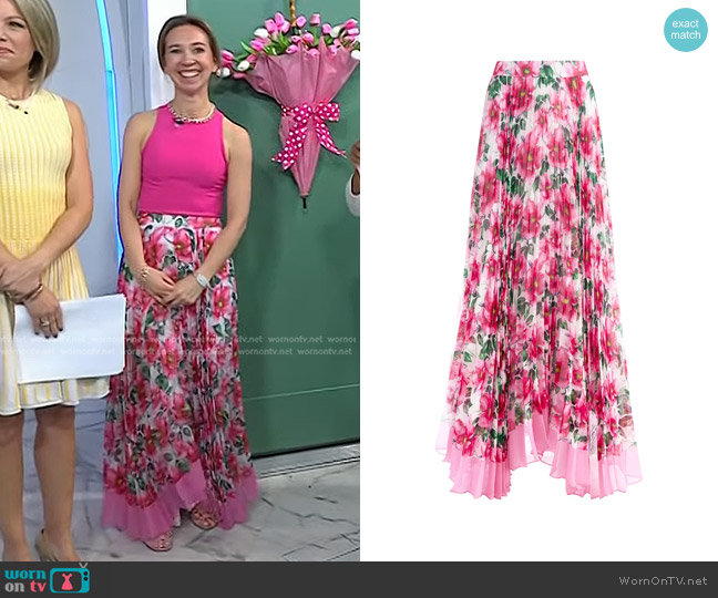 Alice + Olivia Katz Floral Sunburst Pleated Maxi Skirt worn by Shannon Doherty on Today