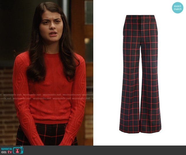 Alice + Olivia Dylan Windowpane Pants worn by Samantha Fink (Sofia Black-D'Elia) on Single Drunk Female