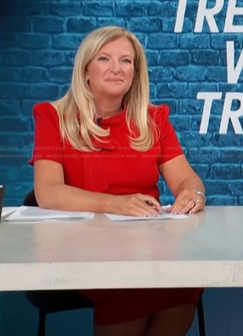 Alison Triessl’s red tie neck dress on Access Hollywood