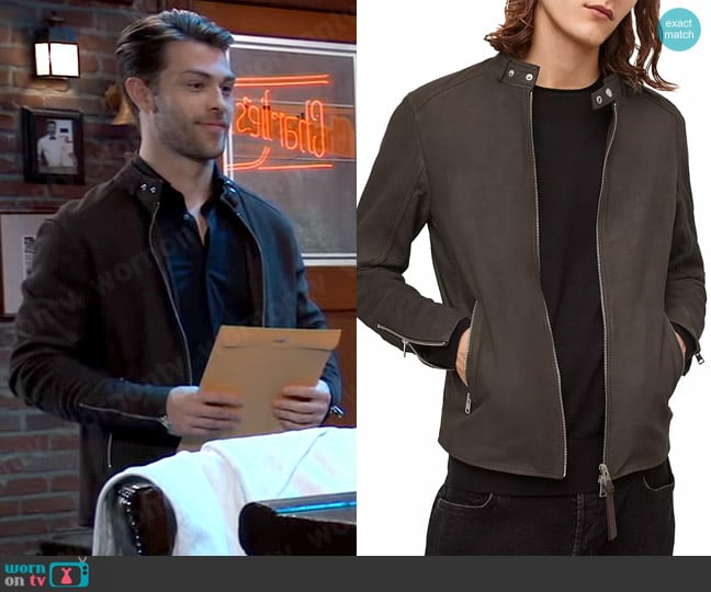 All Saints Cora Nubuck Leather Jacket worn by Dex Heller (Evan Hofer) on General Hospital