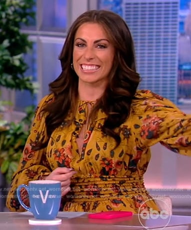 Alyssa's yellow floral print mini dress on The View