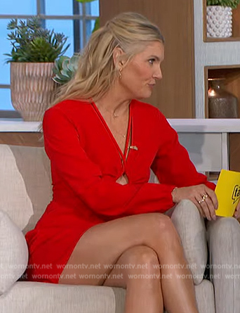 Amanda’s red cutout detail dress on The Talk